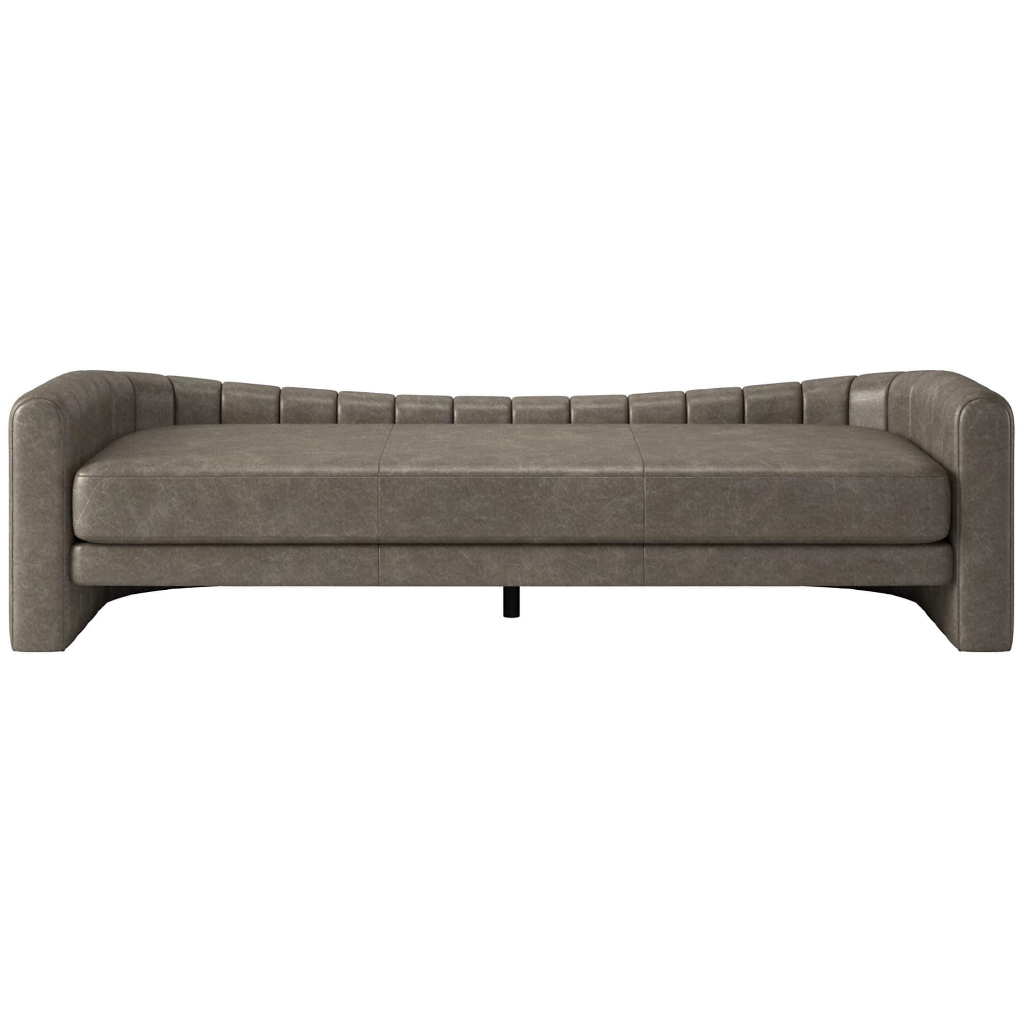 Lazar 84.75" Brown Leather and Beige Performance Fabric Daybed - Premium Handcrafted Furniture - View 1
