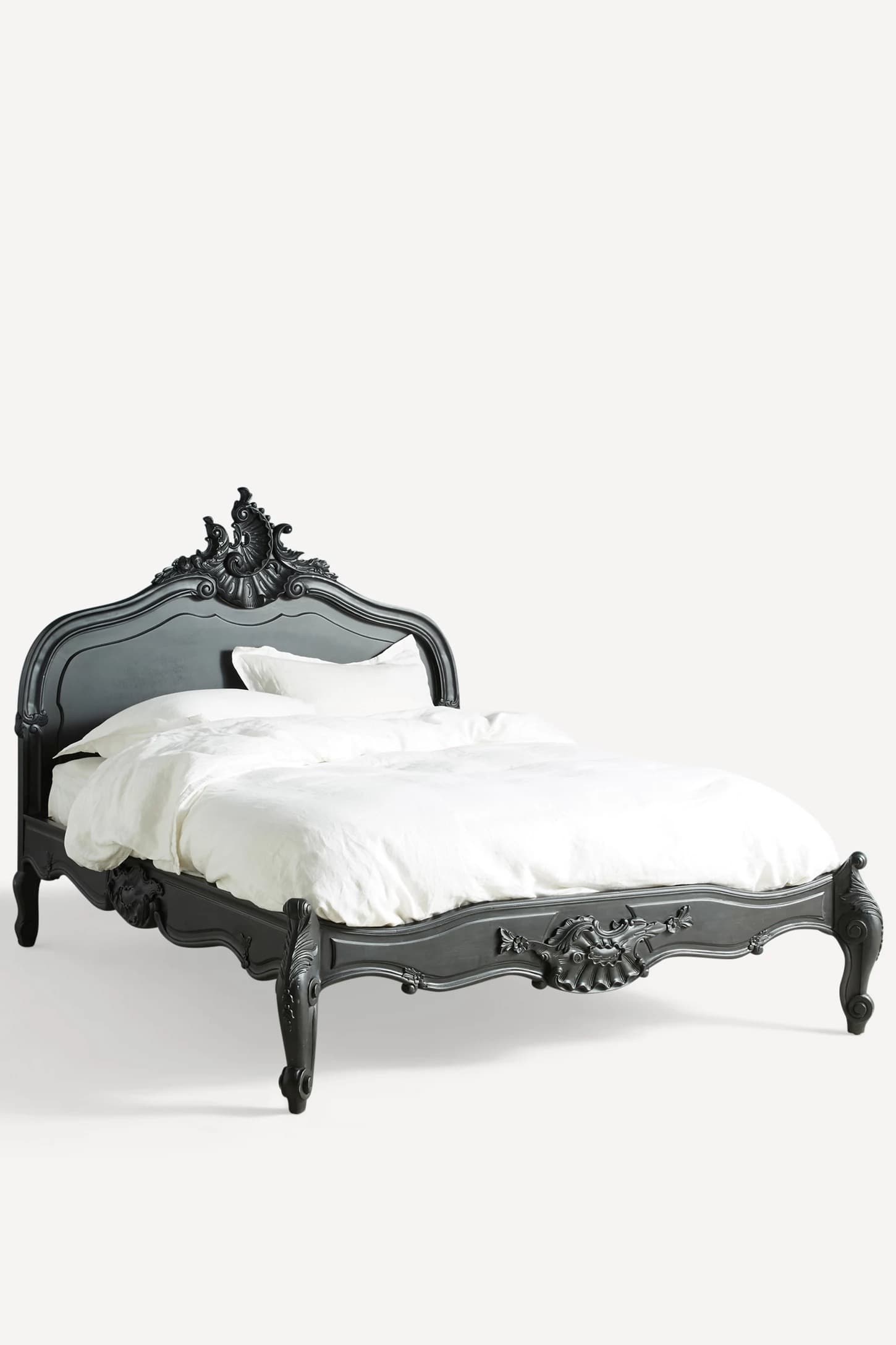 Baroque Noir Carved Bed – Solid Wood Frame - Premium Handcrafted Furniture - View 1
